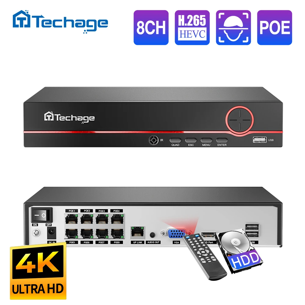 Home Security Cameras - Techage H.265 8CH PoE Network Video